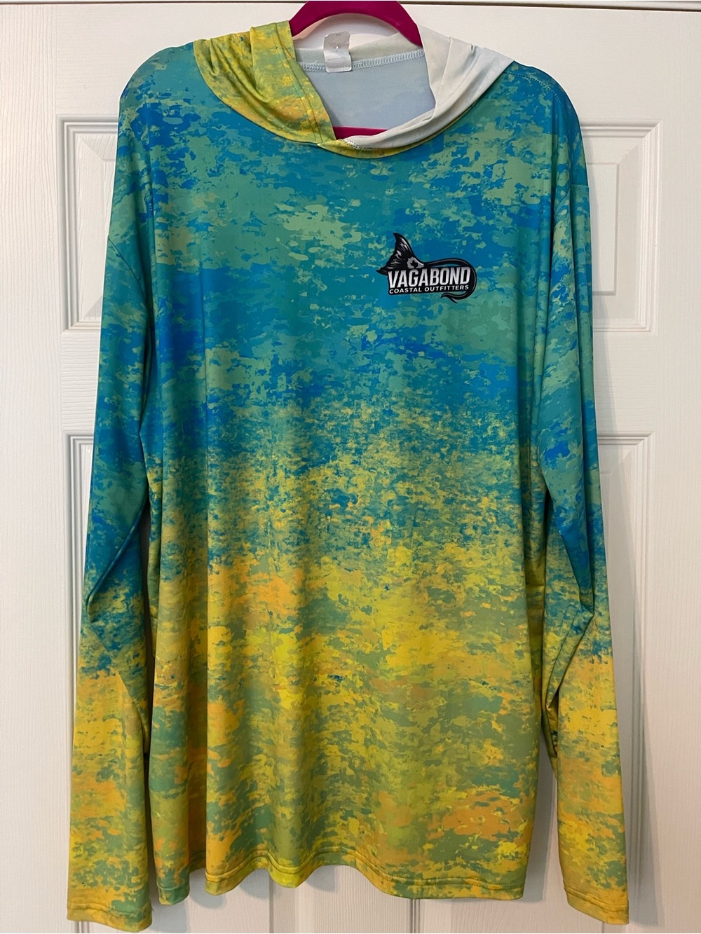 Vagabond Men's Long Sleeve Hooded Shirt - Blue, Green & Yellow Camouflage 2X
